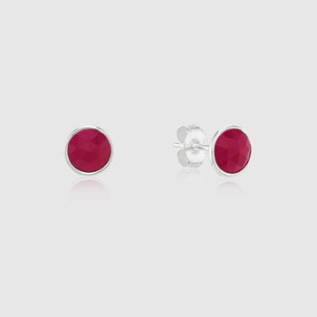 Sterling Silver And Fuchsia Pink Chalcedony Stud Earrings, 3 of 4
