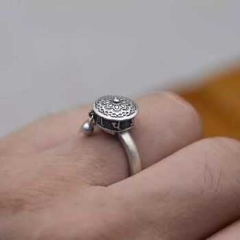 Silver Bronz Adjustable Buddhist Tibetan Spinner Monk Prayer Ring, 2 of 9