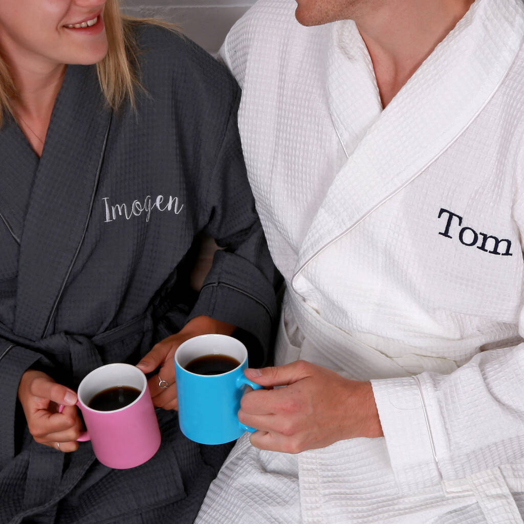 Personalised Waffle Dressing Gown With Coloured Piping By Duncan