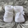 White Knitted Baby Booties, thumbnail 1 of 7