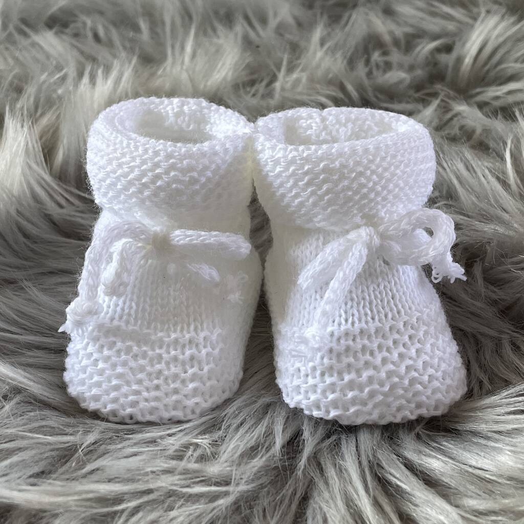 White Knitted Baby Booties, 1 of 7