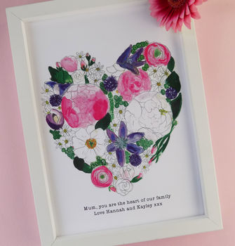 Personalised Floral Heart Print For Mum, 3 of 9