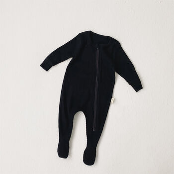 Black Zip Up Baby Sleepsuits Ribbed Newborn Essentials, 5 of 8