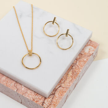 Granada Circle And Bar Yellow Gold Plated Earrings, 4 of 7