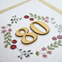 Floral 80th Birthday Wooden Illustrated Card, thumbnail 2 of 2