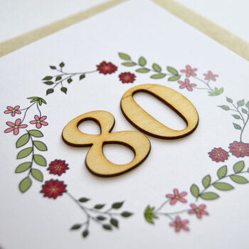 Floral 80th Birthday Wooden Illustrated Card, 2 of 2