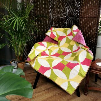 Large Quilted Blanket,Vibrant Pinks,Yellow And Green, 5 of 5