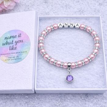 Personalised Birthstone Bracelet With Name Jewellery Gift For Her, 2 of 12