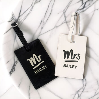 Mr And Mrs Black And Cream Luggage Tag Set, 2 of 3