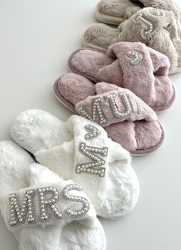 Personalised Fluffy Slippers With Pearl Diamond Letters, 2 of 2