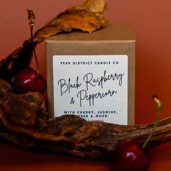 Black Raspberry And Peppercorn Scented Soy Candle, 3 of 3