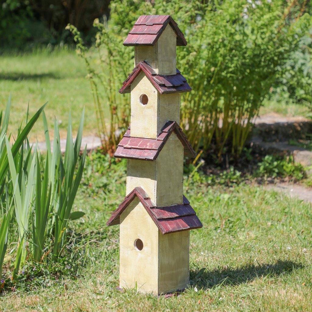 Vintage Tall Wooden Garden Bird Hotel By Dibor
