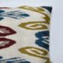 Square Ikat Silk Cushion Abstract Multi Coloured Yellow, Blue, Burgundy, thumbnail 4 of 9