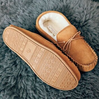 Sheepskin Suede Moccasin Slippers, 2 of 2