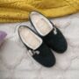 Graphite Felt Mules With Cream Leather Details, thumbnail 3 of 6