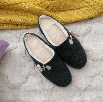 Graphite Felt Mules With Cream Leather Details, 3 of 6