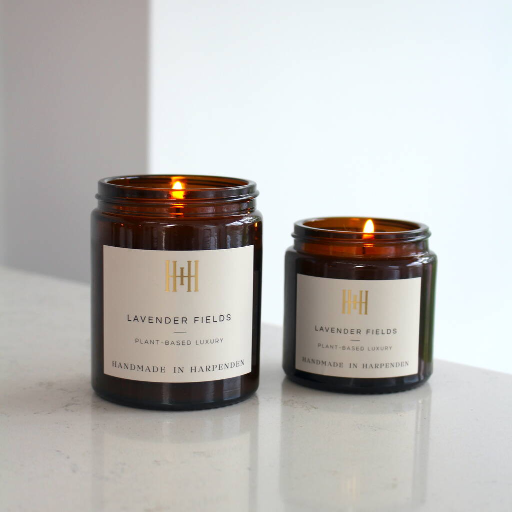 Lavender Fields Amber Apothecary Style Candle By Handmade in Harpenden