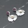 Raw Red Ruby, Pearl Sterling Silver Earrings, thumbnail 2 of 7