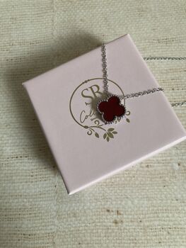 Maroon Double Sided Clover Silver Necklace, 6 of 6