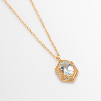 18k Gold Plated Blue Topaz Gemstone Hexagon Necklace, 2 of 3