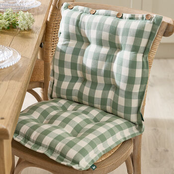 Set Of Two Green Gingham Seat Pads With Buttons, 3 of 6