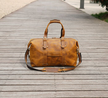 Genuine Leather Weekend Bag With Leather Straps Detail, 3 of 11