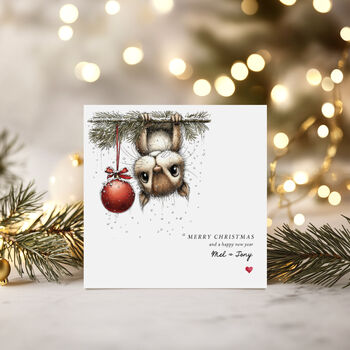 Personalised Christmas Card Cute Squirrel Bauble Design, 3 of 4