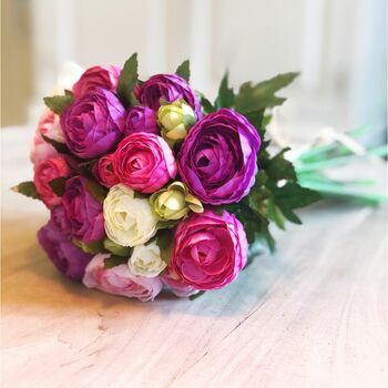 Purple And Pink Ranunculus Faux Flowers Bouquet, 4 of 4