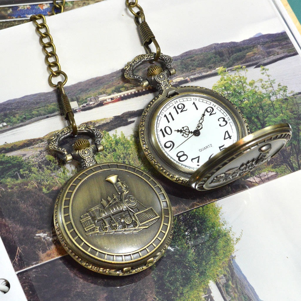 Personalised Bronze Pocket Watch With A Train Design, 1 of 6