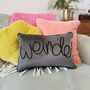 Weirdo Hand Embroidered Velvet Cushion, thumbnail 1 of 4