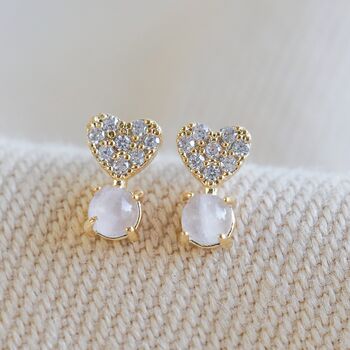 Crystal Heart And Quartz Stone Stud Earrings, 3 of 6