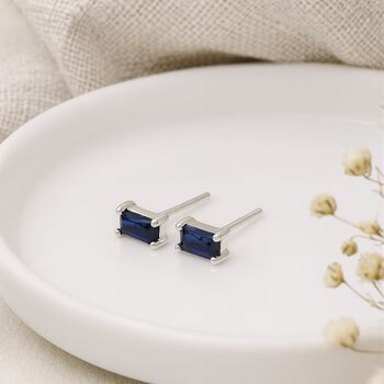 Sterling Silver Sapphire Baguette Stud Earrings – 6mm, 4 of 5