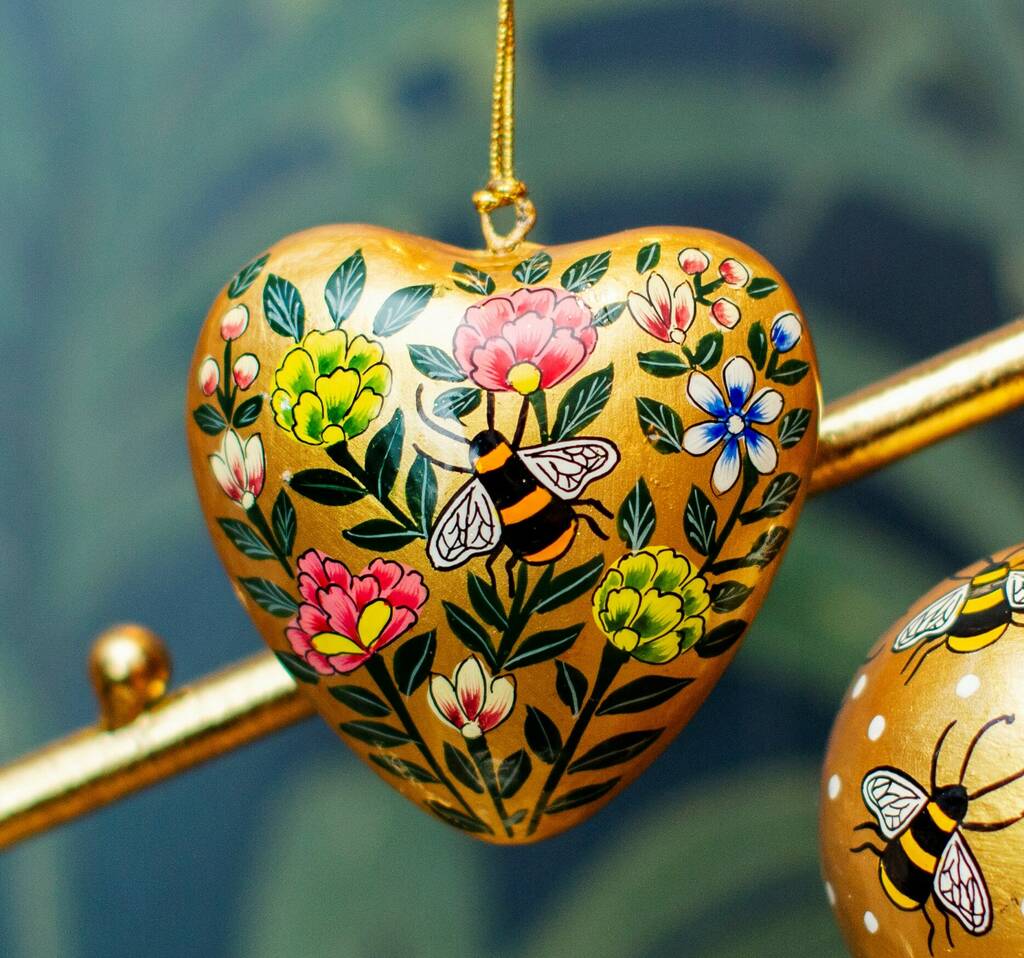 Kashmiri Floral Heart With Bee Hanging Decoration, 1 of 2