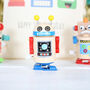 Three Wind Up Wooden Robots And Personalised Bag, thumbnail 5 of 6