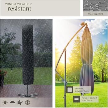 Garden Parasols Umbrella With LED Solar Rotatable 3x3m, 4 of 10