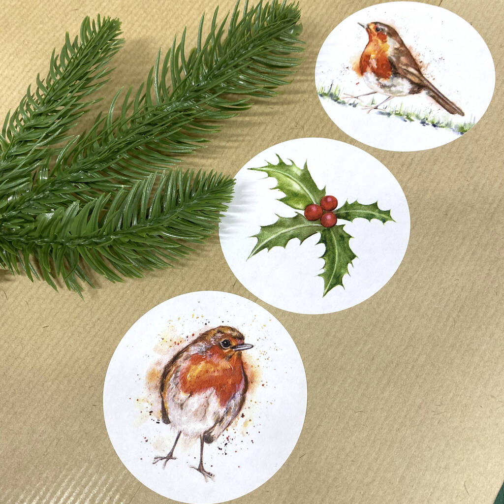 Robin And Holly Stickers, Christmas Stickers, 1 of 4
