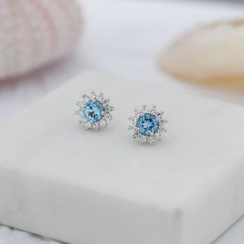 Natural Swiss Blue Topaz Crystal Stud Earrings, 4 of 11