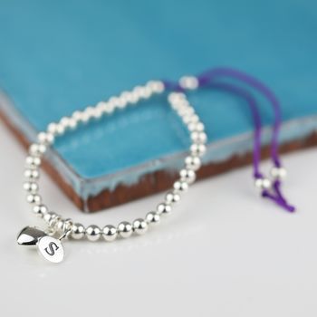 Personalised Silver Heart And Bead Friendship Bracelet, 7 of 8
