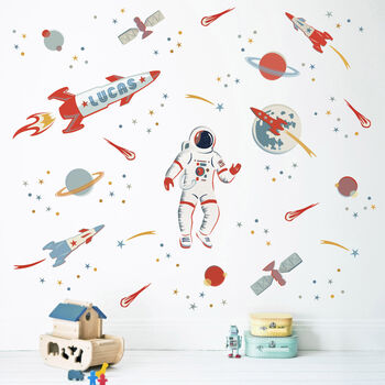 Personalized Astronaut And Space Rockets Wall Stickers, 2 of 5