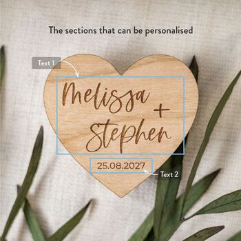 Save The Date Wooden Heart Token Fridge Magnet, 4 of 7