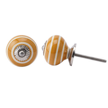Yellow And White Striped Ceramic Drawer Pulls Set, 2 of 2