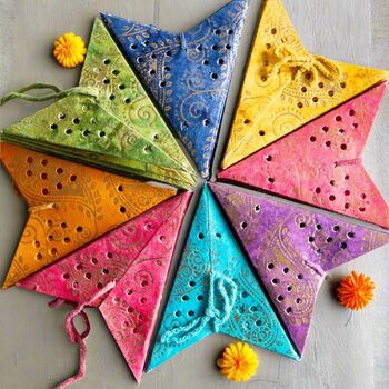 Eight Gold And Paisley Mini Paper Star Lanterns, 4 of 5