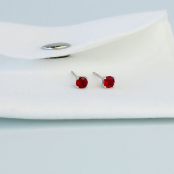 Sterling Silver Red Crystal Stud Earrings, 3 of 4