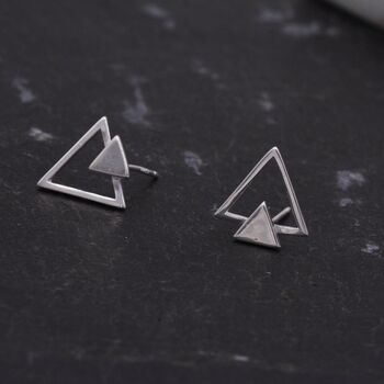 Sterling Silver Double Triangle Arrow Stud Earrings, 3 of 11