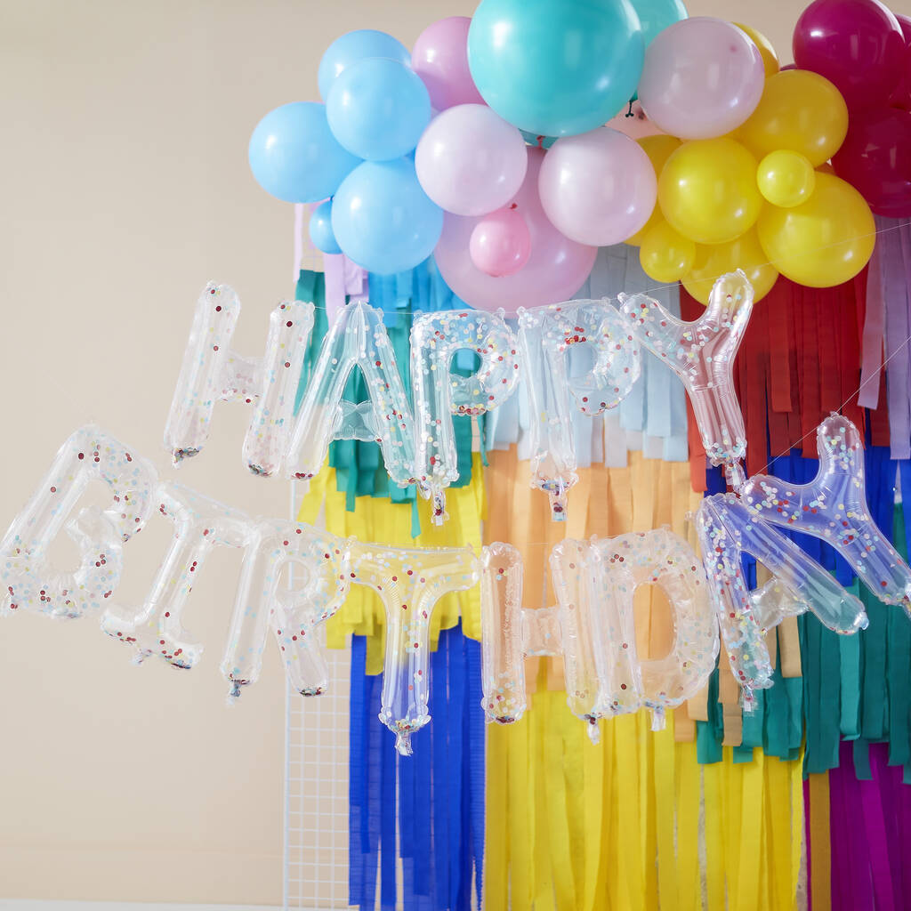 Rainbow Confetti Balloon Happy Birthday Bunting, 1 of 3