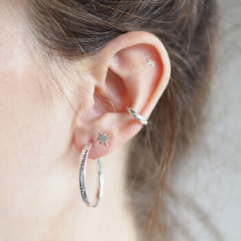 Sterling Silver Engraved Star Hoop Earrings, 11 of 12