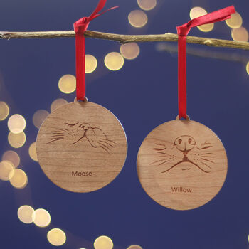 Wooden Personalised Cat Nose Christmas Tree Bauble, 4 of 8