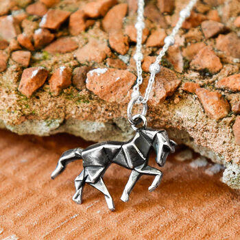 Sterling Silver Origami Horse Necklace, 3 of 7