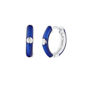 Midnight Blue Enamelled Jewelled Sterling Silver Hoops, 5 of 6