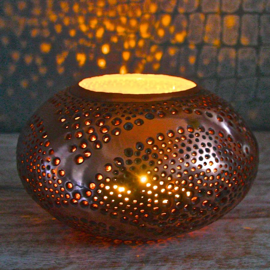 copper oval moroccan tealight lantern by london garden trading